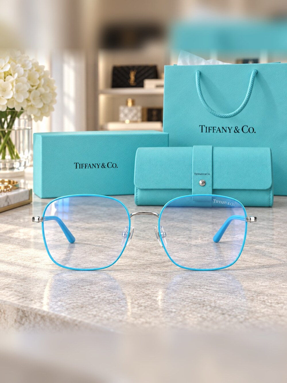 Tiffany Blue Square Optical Frames